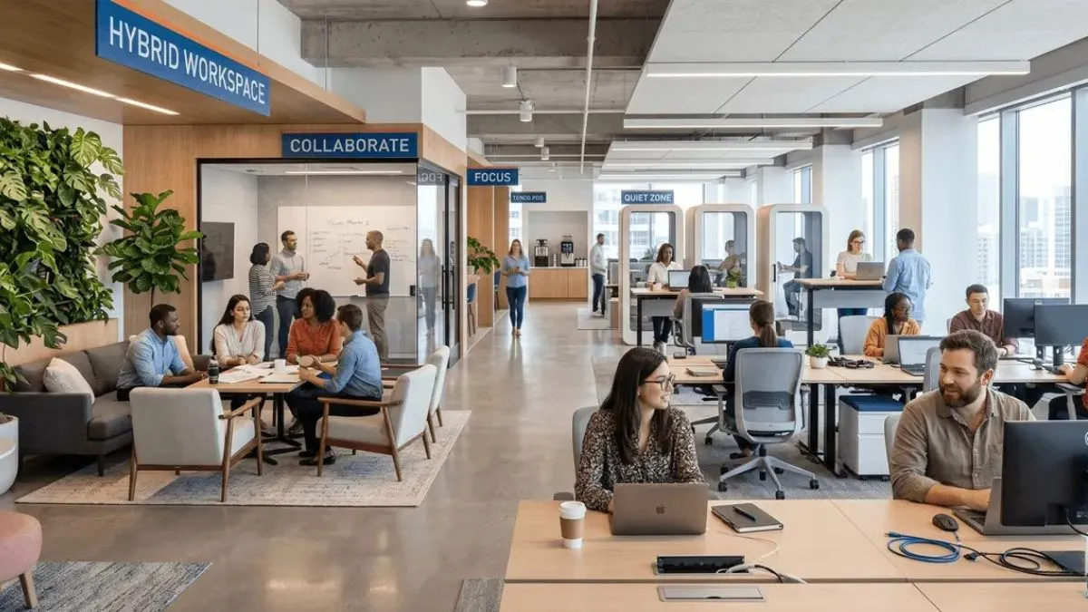 Open-plan or hybrid workspace layout